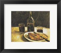 Still Life with Bottle, Two Glasses, Cheese and Bread Fine Art Print