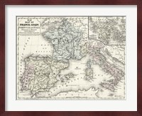 Map of France, Spain & Italy Fine Art Print