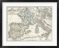 Map of France, Spain & Italy Fine Art Print