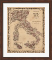 Johnson's Map of Italy Fine Art Print