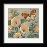 Butterfly & Hollyhocks I Framed Print