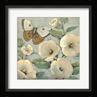 Butterfly & Hollyhocks II Framed Print
