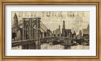 Vintage NY Brooklyn Bridge Skyline Fine Art Print