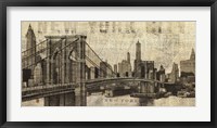 Vintage NY Brooklyn Bridge Skyline Framed Print