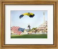 U.S. Navy Demonstration Parachute Team, the Leap Frogs, Lands at the 50 Yard Line of Aggie Stadium Greensboro NC Fine Art Print