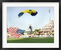 U.S. Navy Demonstration Parachute Team, the Leap Frogs, Lands at the 50 Yard Line of Aggie Stadium Greensboro NC Fine Art Print
