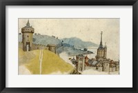 View of a Walled City in River Landscape Fine Art Print