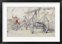 A Man Threshing Beside a Wagon Fine Art Print