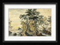 River Landscape with House on a Rocky Island Fine Art Print