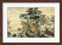 River Landscape with House on a Rocky Island Fine Art Print
