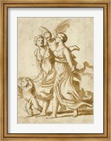 Two Girls Accompanied by Cupid Fine Art Print