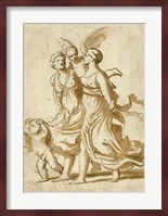 Two Girls Accompanied by Cupid Fine Art Print