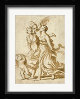 Two Girls Accompanied by Cupid Fine Art Print