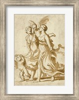 Two Girls Accompanied by Cupid Fine Art Print