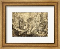 Mountain Landscape, Peasants in a Clearing near a Waterfall Fine Art Print