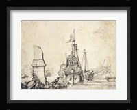 A Ship in a Port with a Ruined Obelisk Fine Art Print