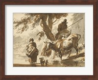 Cows Crossing a Ford with a Couple and a Dog Fine Art Print