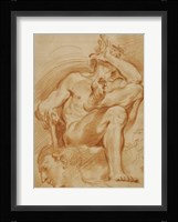A Seated Nude Man, A Youthful Head, and a Caricature Head of a Man Playing a Pipe Fine Art Print