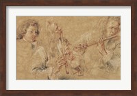 Two Studies of Flutist and Head of a Boy Fine Art Print