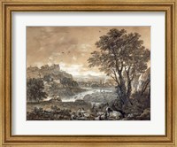 A Landscape with Shepherds Resting Under a Tree by a Cascade Fine Art Print
