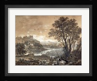 A Landscape with Shepherds Resting Under a Tree by a Cascade Fine Art Print