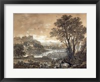 A Landscape with Shepherds Resting Under a Tree by a Cascade Fine Art Print