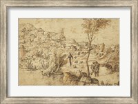 Landscape with Shepherds by a River and a Town Beyond Fine Art Print