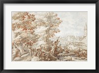 A Wooded Landscape with Travelers by a Stream, a Town Beyond Fine Art Print