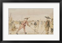 A Winter Scene with Two Gentlemen Playing Colf Framed Print