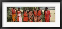 Group of Maasai people standing side by side, Maasai Mara National Reserve, Kenya Fine Art Print
