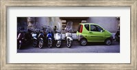 Motor scooters with a car parked in a street, Florence, Italy Fine Art Print
