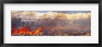 Burning trees in a forest with mountain range in the background, Grand Teton, Grand Teton National Park, Wyoming, USA Fine Art Print