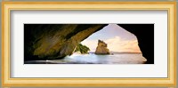 Rock formations in the Pacific Ocean, Cathedral Cove, Coromandel, East Coast, North Island, New Zealand Fine Art Print