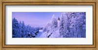 Snow covered trees in front of a hotel, Imatra State Hotel, Imatra, Finland Fine Art Print