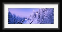 Snow covered trees in front of a hotel, Imatra State Hotel, Imatra, Finland Fine Art Print