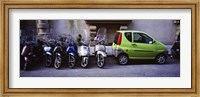 Motor scooters with a car parked in a street, Florence, Italy Fine Art Print