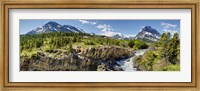 Waterfalls at base of a lake, Swiftcurrent Lake, Glacier National Park, Montana, USA Fine Art Print