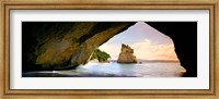 Rock formations in the Pacific Ocean, Cathedral Cove, Coromandel, East Coast, North Island, New Zealand Fine Art Print