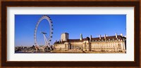 Ferris wheel with buildings at the waterfront, River Thames, Millennium Wheel, London County Hall, London, England Fine Art Print