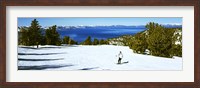 Tourist skiing in a ski resort, Heavenly Mountain Resort, Lake Tahoe, California-Nevada Border, USA Fine Art Print