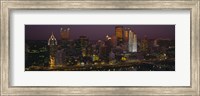 High angle view of buildings lit up at night, Pittsburgh, Pennsylvania, USA Fine Art Print