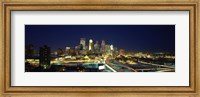 Buildings lit up at night in a city, Minneapolis, Hennepin County, Minnesota, USA Fine Art Print