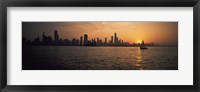 Silhouette of buildings at the waterfront, Navy Pier, Chicago, Illinois, USA Fine Art Print