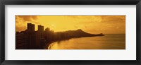 USA, Hawaii, Honolulu, Waikiki Beach, Sunrise view of city and beach Fine Art Print