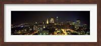 Aerial view of a city lit up at night, Cleveland, Ohio, USA Fine Art Print