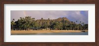 USA, Hawaii, Oahu, Honolulu, Diamond Head St Park, View of a rainbow over a beach resort Fine Art Print