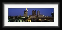 Buildings lit up at night, Columbus, Scioto River, Ohio, USA Fine Art Print