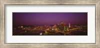 High angle view of buildings lit up at night, Three Rivers Stadium, Pittsburgh, Pennsylvania, USA Fine Art Print