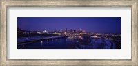 Reflection of buildings in a river at night, Mississippi River, Minneapolis and St Paul, Minnesota, USA Fine Art Print