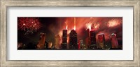 Fireworks over buildings in a city, Houston, Texas Fine Art Print